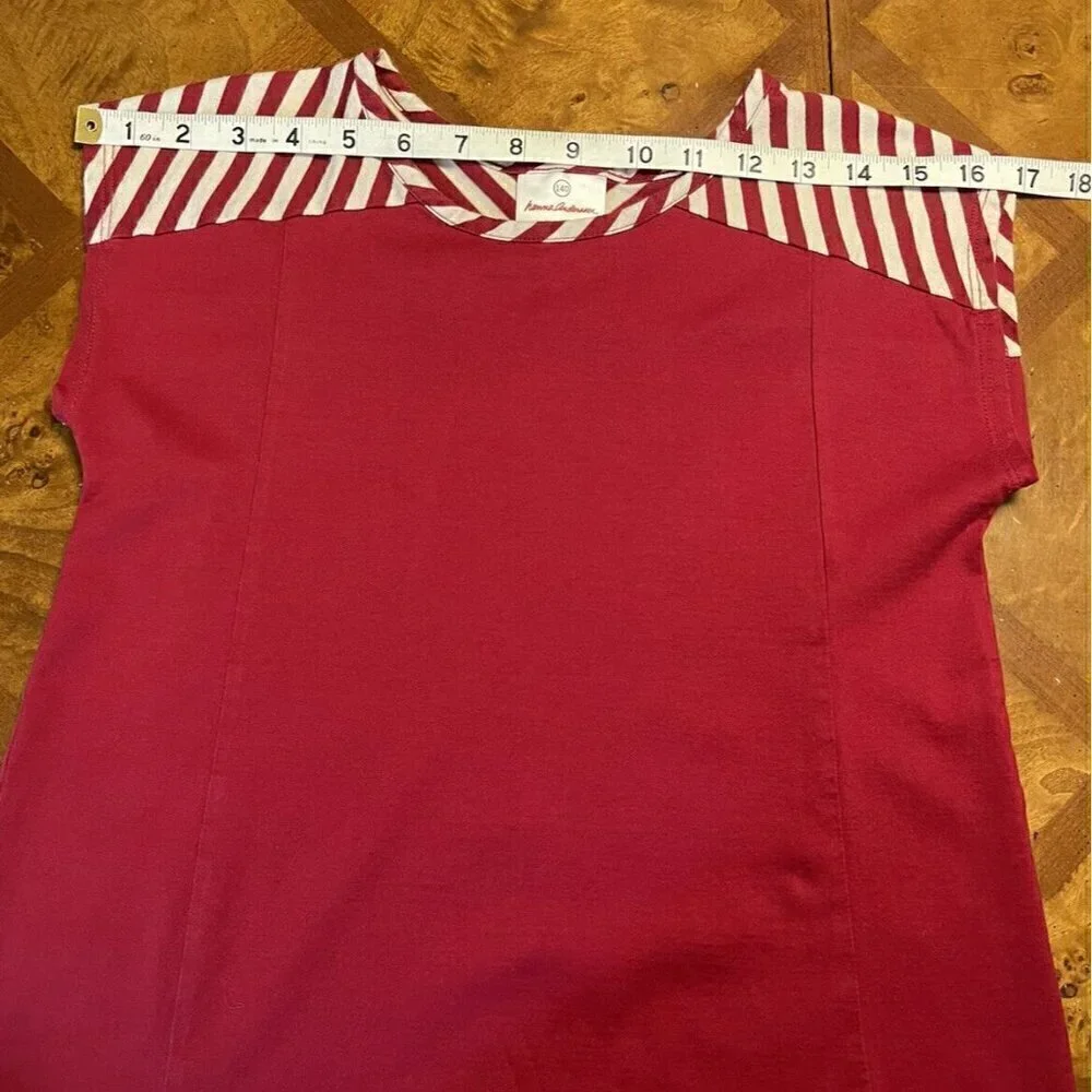Hanna Andersson Tunic Red/Cream Girls Dress Oversize Pockets Size 10 US 140cm
